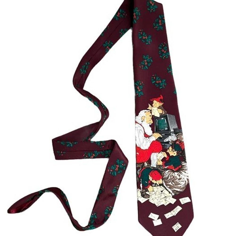 Burgundy The Saturday Evening Post 1997 Santa on a Computer Elves 56" Neck Tie